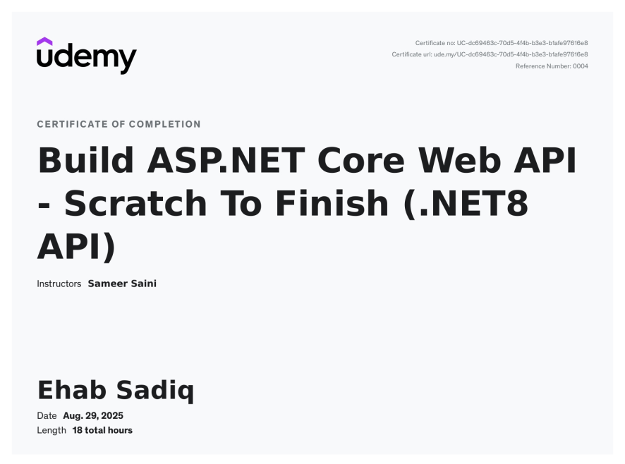 ASP.NET Core Web API Certificate - Build ASP.NET Core Web API from Scratch to Finish using .NET 8