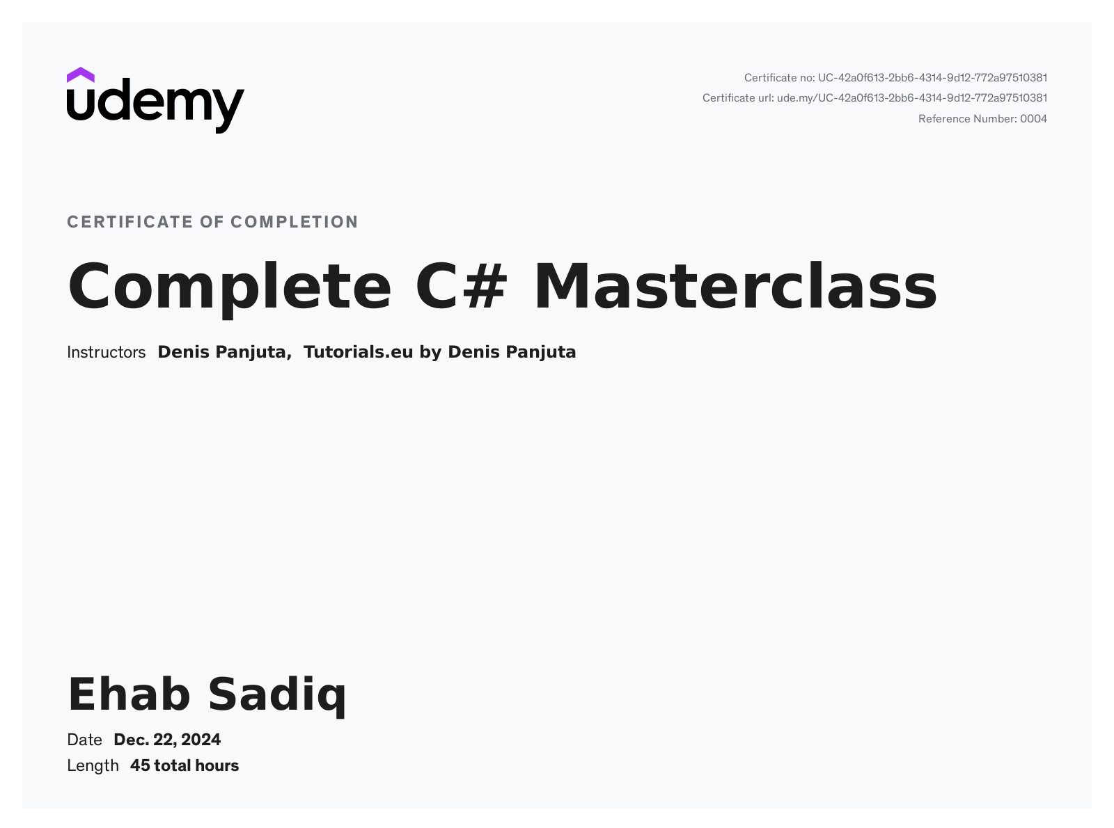 Complete C# Masterclass Certificate - Comprehensive C# programming course